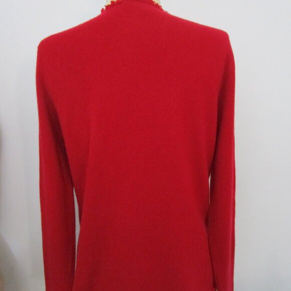 Fringe CASHMERE Pullover Sweater V Neck Red Peck Cuddly Knit Luxury - Picture 10 of 12